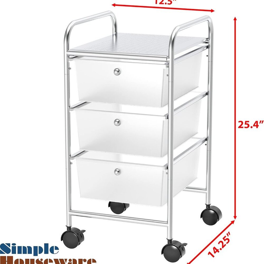 Utility Cart with 3 Drawers Rolling Storage Art Craft Organizer, Chrome - Picture 3 of 7